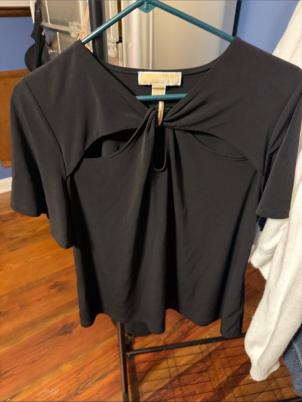 Michael Kors Black Short Sleeve Top with Front Keyhole Ring